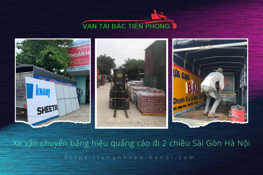 Hình ảnh xe vận chuyển bảng hiệu quảng cáo đi 2 chiều Sài Gòn Hà Nội