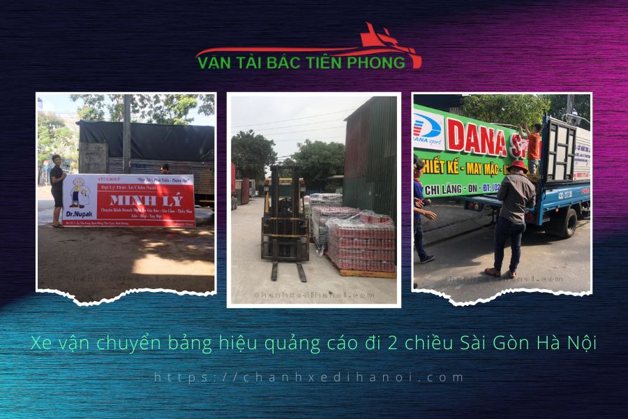 Hình ảnh xe vận chuyển bảng hiệu quảng cáo đi 2 chiều Sài Gòn Hà Nội