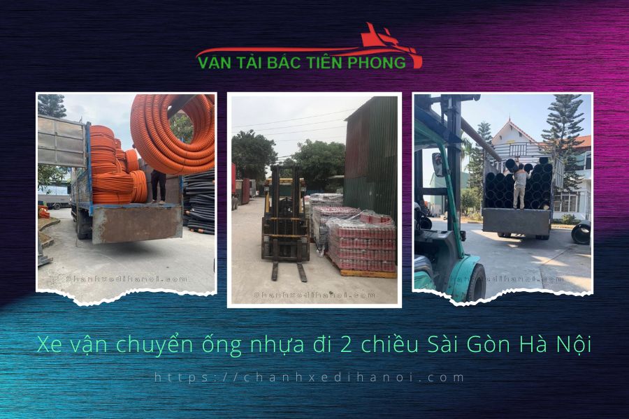 Hình ảnh xe vận chuyển ống nhựa đi 2 chiều Sài Gòn Hà Nội