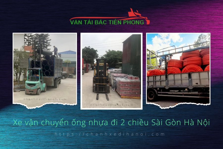 Hình ảnh xe vận chuyển ống nhựa đi 2 chiều Sài Gòn Hà Nội