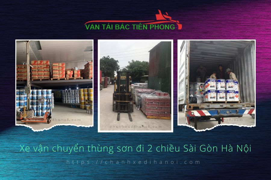 Hình xe vận chuyển thùng sơn đi 2 chiều Sài Gòn Hà Nội