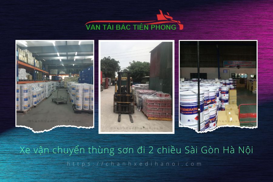 Hình xe vận chuyển thùng sơn đi 2 chiều Sài Gòn Hà Nội